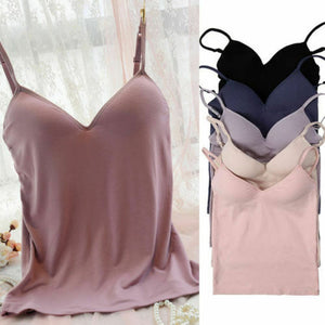 Women Padded Bra  Spaghetti Strap V Neck Vest Cami Tank Tops Shirt Blouse