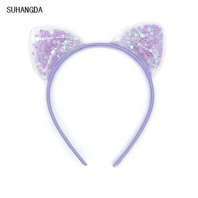 New Girls Cute Colorful Sequin Cat Ears Headbands Children Sweet Cat Ears Hair Band Kids Hair Accessories Scrunchie Christmas