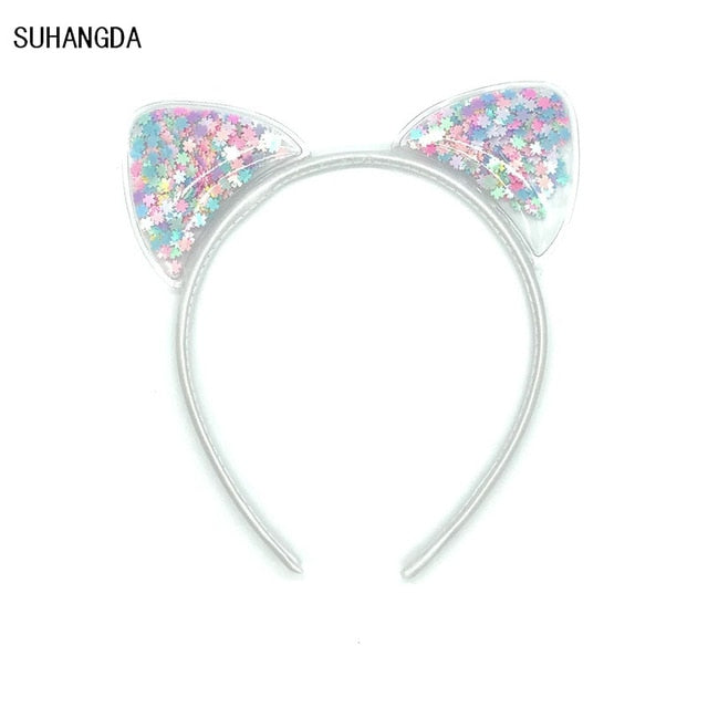 New Girls Cute Colorful Sequin Cat Ears Headbands Children Sweet Cat Ears Hair Band Kids Hair Accessories Scrunchie Christmas