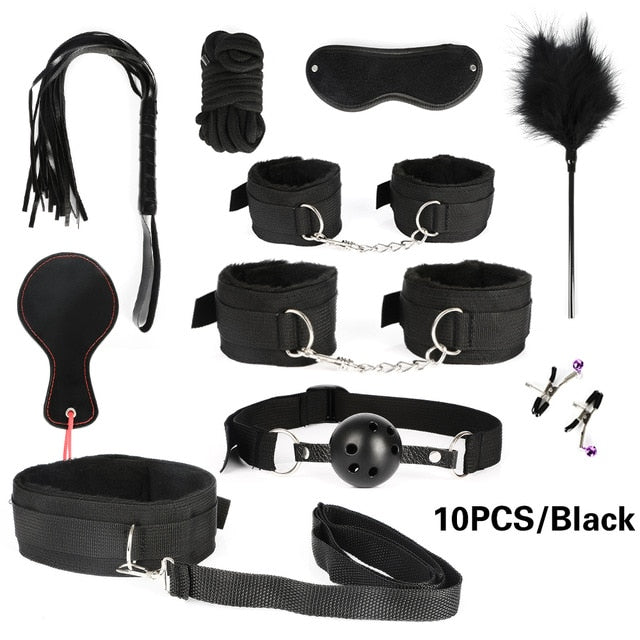 26 PCS Adults Sex Toys For Women Men Handcuffs Nipple Clamps Whip Spanking Sex Metal Anal Plug Vibrator Butt Bdsm Bondage Set