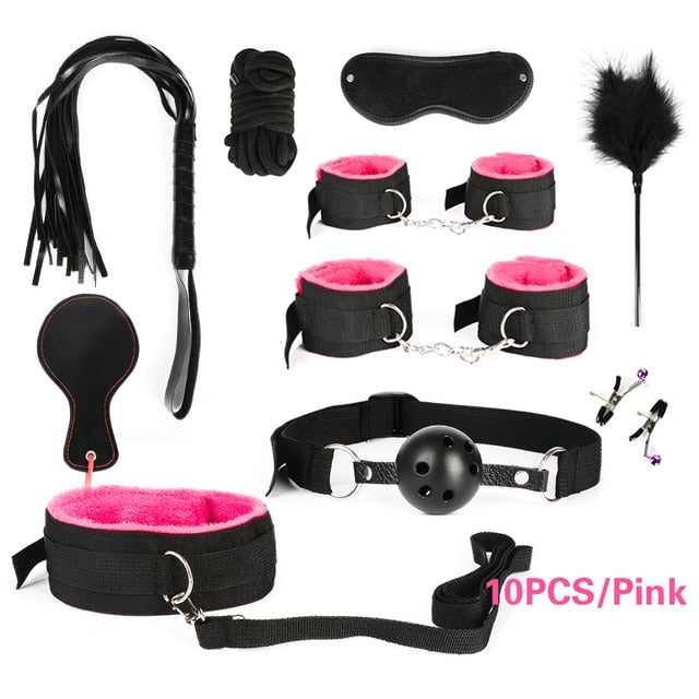 26 PCS Adults Sex Toys For Women Men Handcuffs Nipple Clamps Whip Spanking Sex Metal Anal Plug Vibrator Butt Bdsm Bondage Set