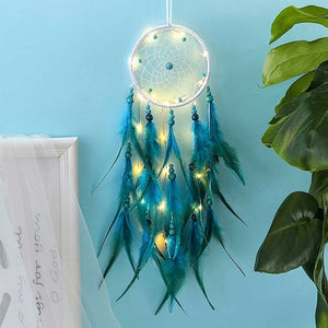 Girl Heart Dream Catcher National Feather Ornaments Lace Ribbons Feathers Wrapped Lights Girls Room Decor Dreamcatcher