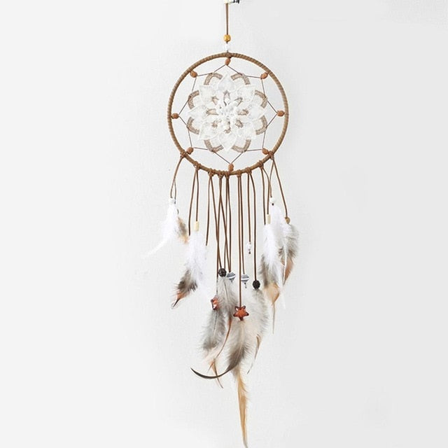 Girl Heart Dream Catcher National Feather Ornaments Lace Ribbons Feathers Wrapped Lights Girls Room Decor Dreamcatcher