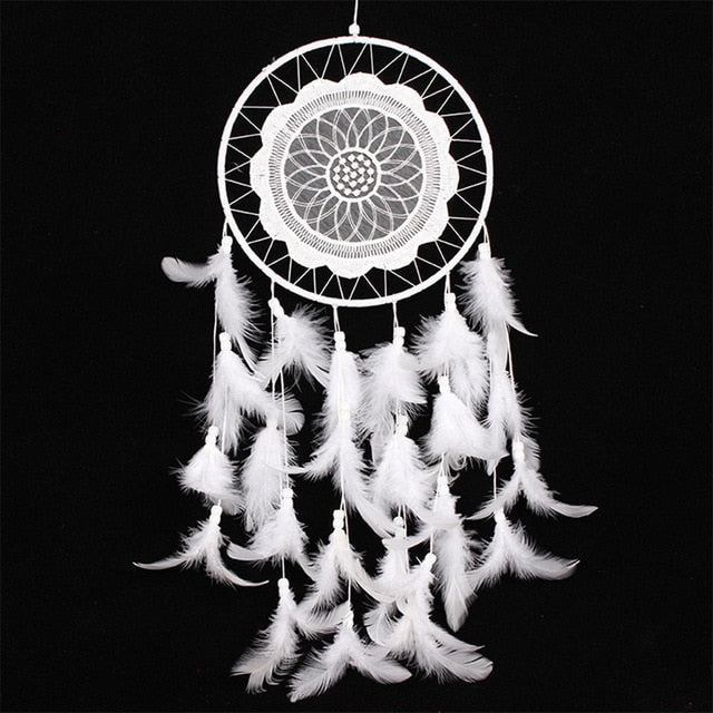 Girl Heart Dream Catcher National Feather Ornaments Lace Ribbons Feathers Wrapped Lights Girls Room Decor Dreamcatcher