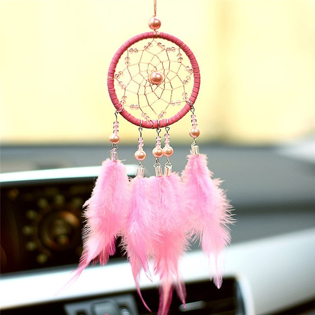 Girl Heart Dream Catcher National Feather Ornaments Lace Ribbons Feathers Wrapped Lights Girls Room Decor Dreamcatcher