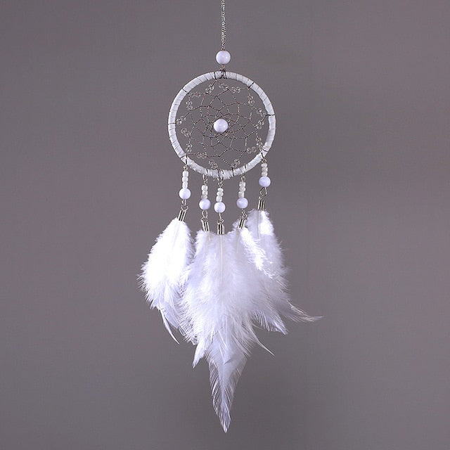 Girl Heart Dream Catcher National Feather Ornaments Lace Ribbons Feathers Wrapped Lights Girls Room Decor Dreamcatcher