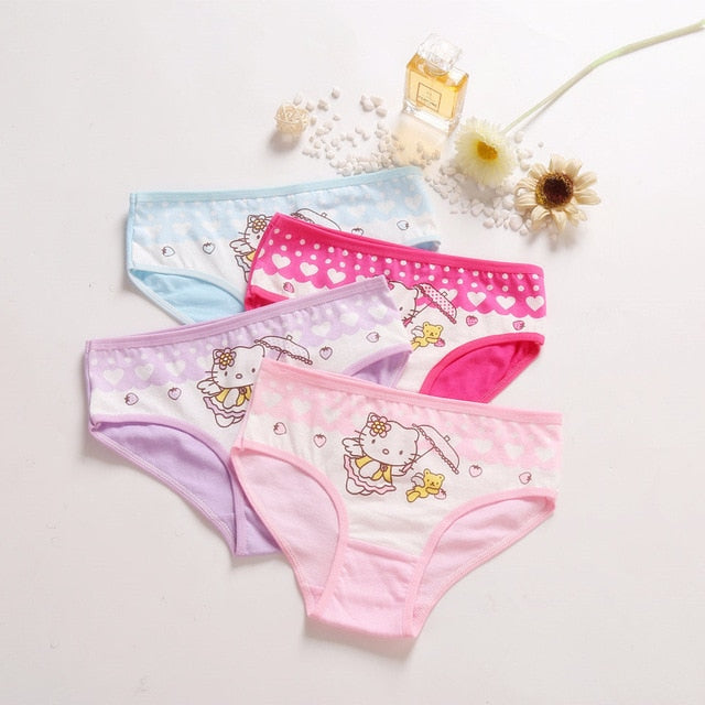 4 Pieces/Lot 2-12Y Children Underwear High Quality Cotton Girls Panties Cute Cat Pattern Kids Boxer Briefs Child Soft girl Pants