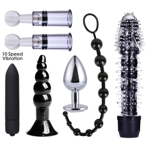 26 PCS Adults Sex Toys For Women Men Handcuffs Nipple Clamps Whip Spanking Sex Metal Anal Plug Vibrator Butt Bdsm Bondage Set