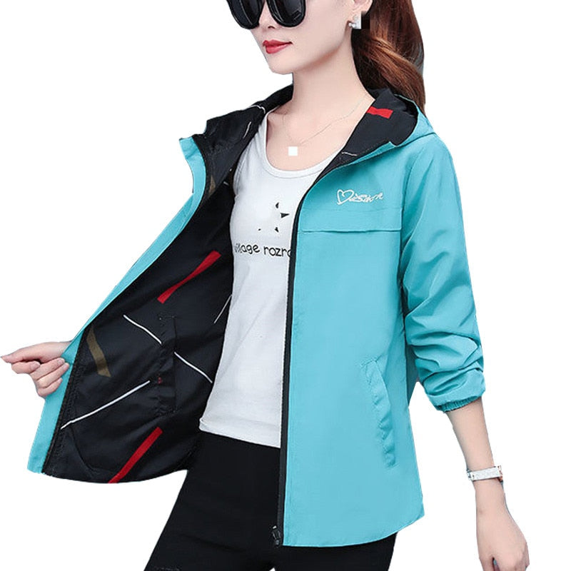 2020 Spring Autumn Women Jacket fashion Hooded Two Side Wear Cartoon Print Outwear women Loose Coat female Windbreaker tops P369