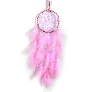 Girl Heart Dream Catcher National Feather Ornaments Lace Ribbons Feathers Wrapped Lights Girls Room Decor Dreamcatcher