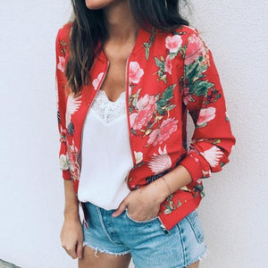 Outerwear & Coats Jackets Womens Ladies Retro Floral Zipper Up Bomber Outwear Casual coats and jackets women 2018AUG10