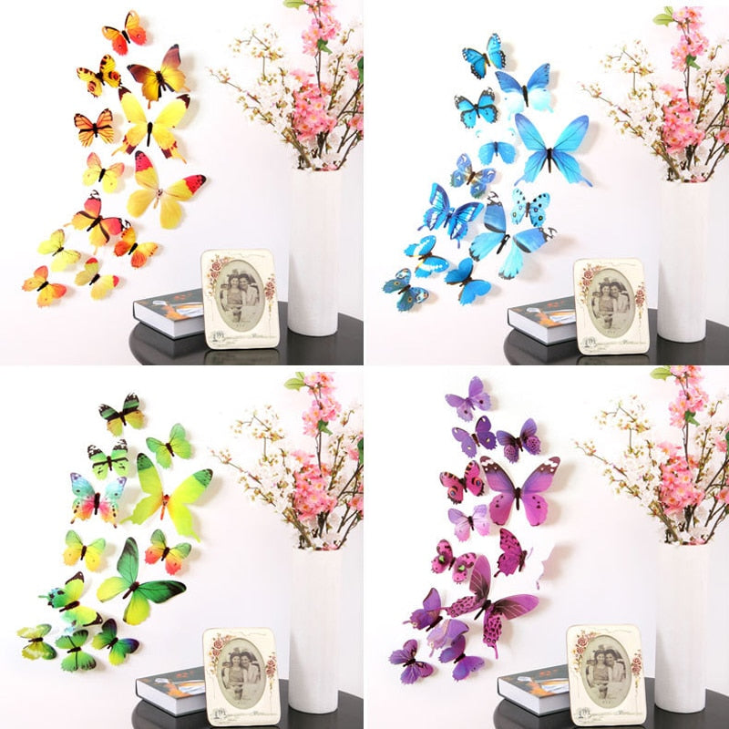 12Pcs Butterflies Wall Sticker Decals Stickers on the wall New Year Home Decorations 3D Butterfly PVC Wallpaper for living room