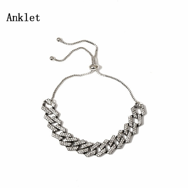 IngeSight.Z 4 Colors Charm Luxury Shiny Rhinestone Anklet Bracelet Adjustable Crystal Anklets On Foot Barefoot Sandals Jewelry