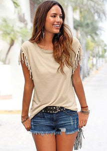 Women Cotton Tassel Casual T-shirt Sleeveless Solid Color Tees Short Sleeve O-neck Women's Clothing t shirt hot sales in 2019