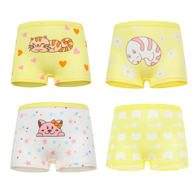 4 Pieces/Lot 2-12Y Children Underwear High Quality Cotton Girls Panties Cute Cat Pattern Kids Boxer Briefs Child Soft girl Pants