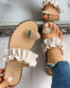 Women Slipper Pineapple Pearl Flat Toe Bohemian Casual Shoes Beach Sandals Ladies Shoes Platform Sandalias De Mujer 2020