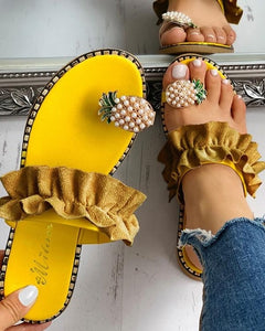 Women Slipper Pineapple Pearl Flat Toe Bohemian Casual Shoes Beach Sandals Ladies Shoes Platform Sandalias De Mujer 2020