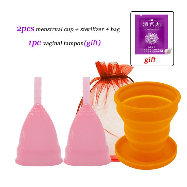 2pcs Menstrual Cup Medical Grade Silicone Copa Menstrual de Silicone Reusable Lady Cup Sterilizing Women Menstrual Period Cup