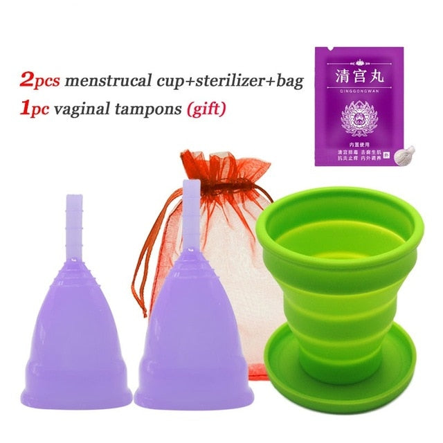 2pcs Menstrual Cup Medical Grade Silicone Copa Menstrual de Silicone Reusable Lady Cup Sterilizing Women Menstrual Period Cup