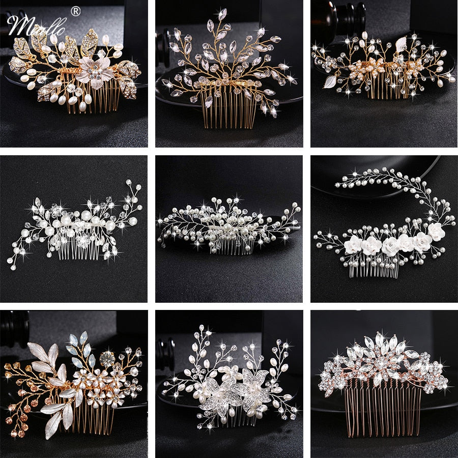 Miallo Wedding Crystal Peals Hair Combs Bridal Hair Clips Accessories Jewelry Handmade Women Head Ornaments Headpieces for Bride